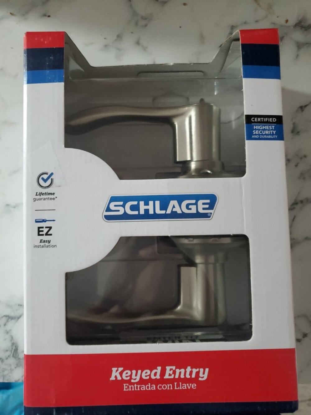 Schlage F51VVLA619, Keyed Entry Door Knob Lever, Satin Nickel,